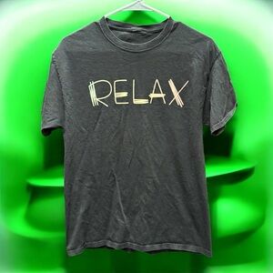 Hand crafted Relax Graphic unisex Black T-Shirt MEDIUM 17in pit to pit